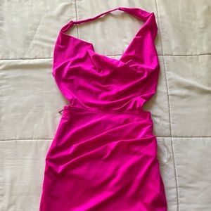 Hot pink dress.